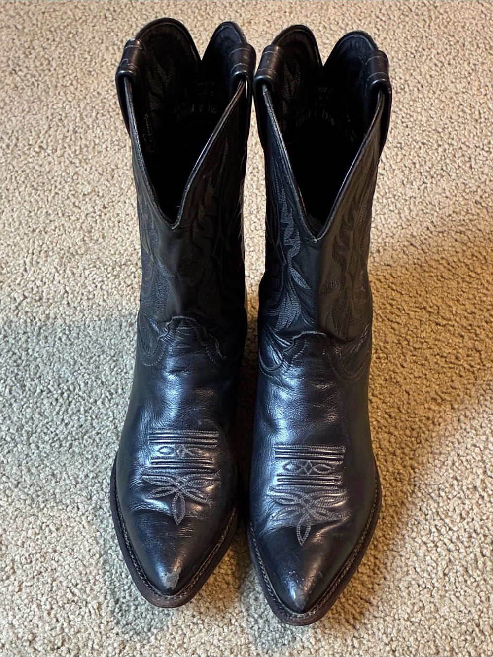 Women’s Vintage Tony Lama 1970 Style Black Leather Cowboy Boot Sz 7 Pointed Toes